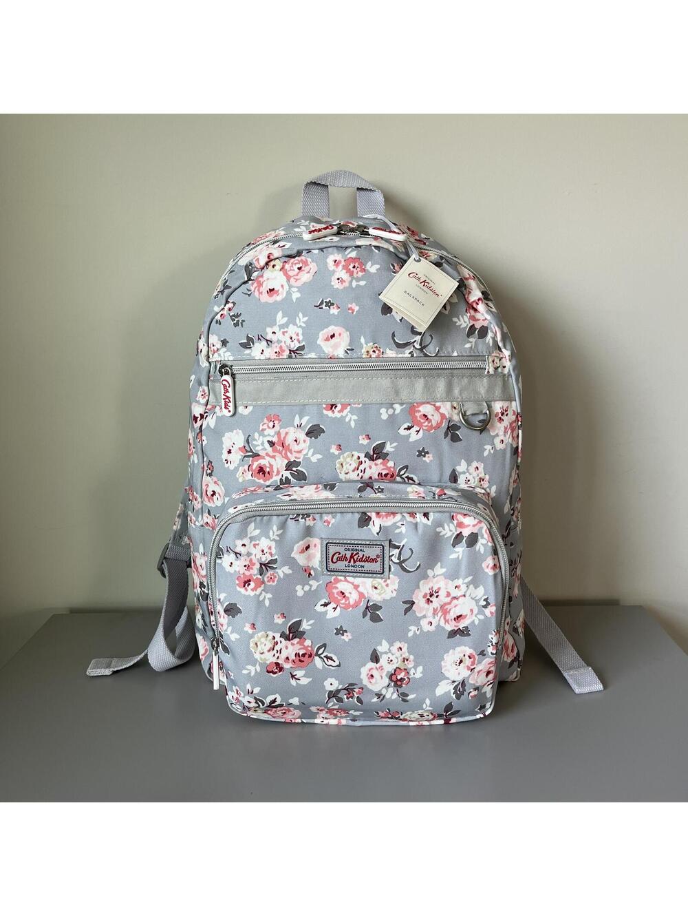 Cath Kidston Gray Floral Large Backpack New NWT